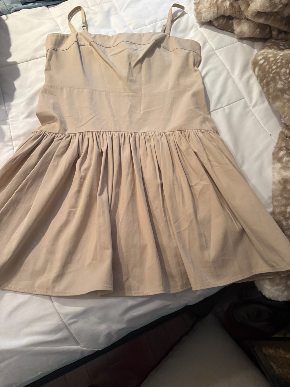 Abercrombie & Fitch Light Beige Spaghetti-Strap Ruffle Dress